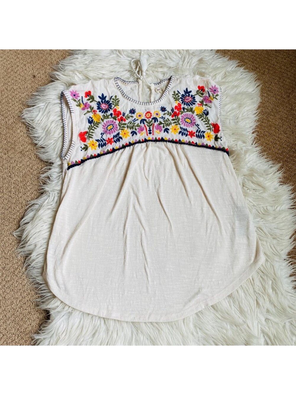 Hollister Top Womens Small Boho Embroidered Cap Sleeve Flowy